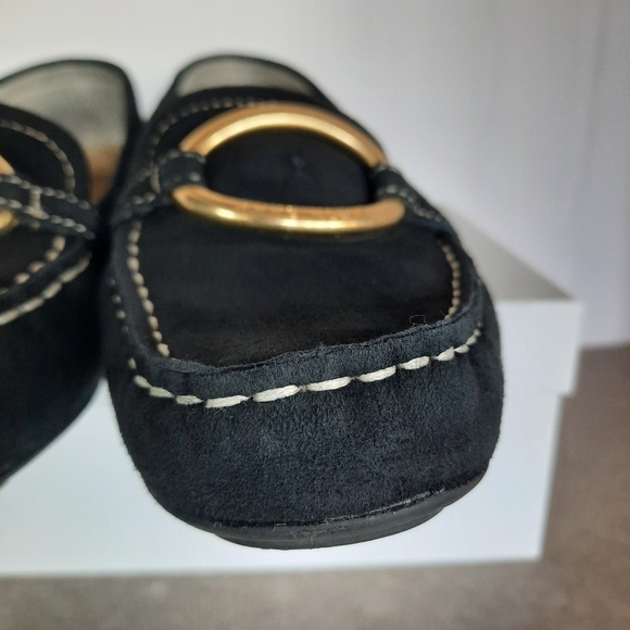 Anne Klein I FLEX Loafers Leather Black Gold Accent Logo Quiet Luxury Size 10.5 - Picture 5 of 16